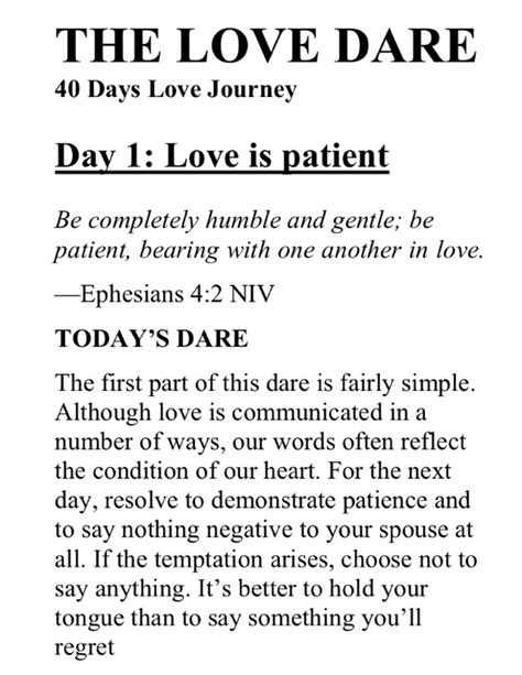 Printable 40 Day Love Dare Challenge